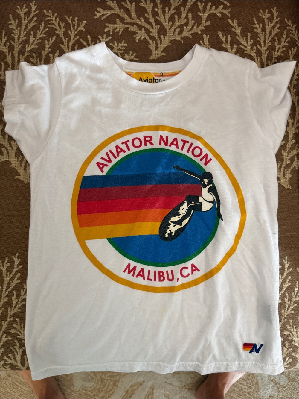 Aviator Nation White Kids' Surf Graphic Tee with Rainbow Logo